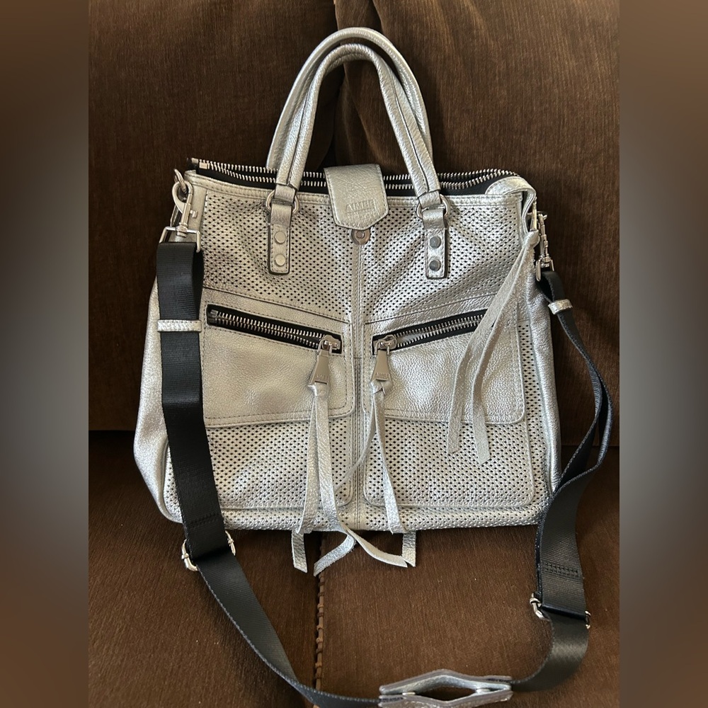 Aimee Kestenberg Silver Perforated Leather Crossbody Satchel